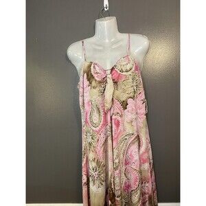 MKM Designs Dress Womens 1X Pink Brown Paisley Spaghetti Strap Bow Made USA